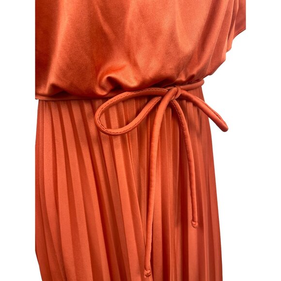 Vintage Style Rust Orange Maxi Dress With Belt & Flutter Sleeves S/M - Picture 8 of 9